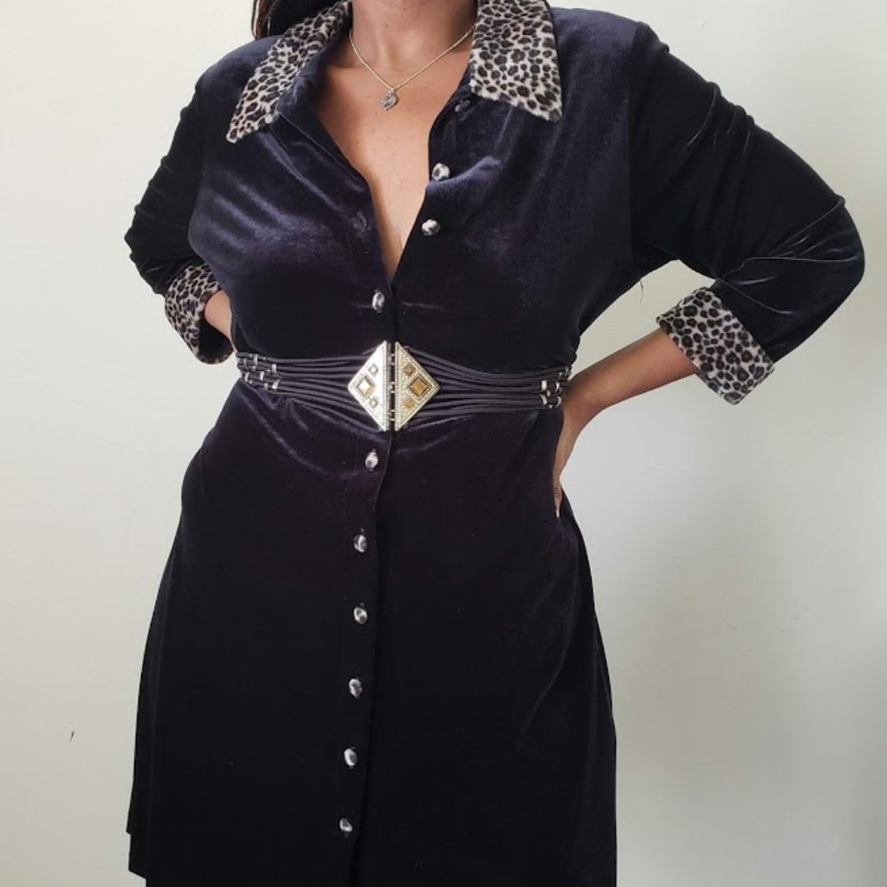 Vintage Button Down Dress with Animal Print